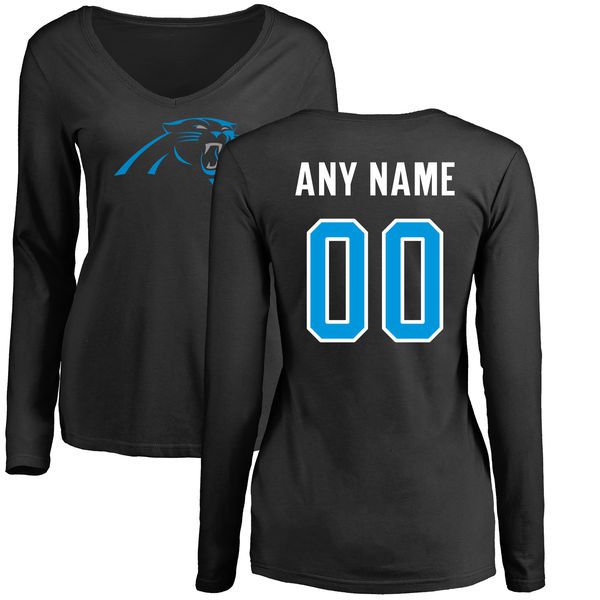 Women Carolina Panthers NFL Pro Line Black Custom Name and Number Logo Slim Fit Long Sleeve T-Shirt->nfl t-shirts->Sports Accessory